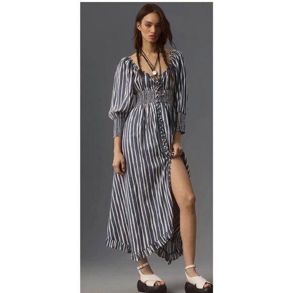 Anthropologie Long-Sleeve Sweetheart Midi Dress Size M - Picture 4 of 13